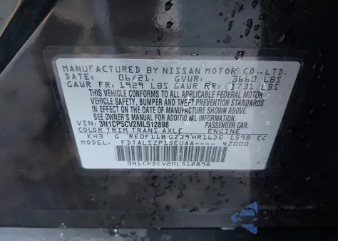 2021 Nissan Kicks Sv Xtronic Cvt из США, поврежденный, VIN 3N1CP5CV2ML512898